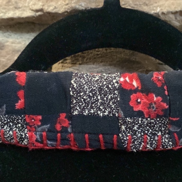 Stonebridge black velvet black coat with red stitching and flower design. 1X - Picture 6 of 12